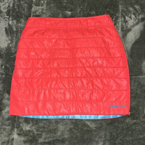 Arctix Quilted Puffer Mini Skirt Womens X-Small Orange Red Side Zip Retro Ski - Picture 1 of 7